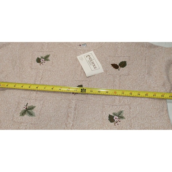 Vtg. Triona Design Women's XXL Knit Sweater Tan Embroiled LS 100% Cotton Ireland - Picture 11 of 12